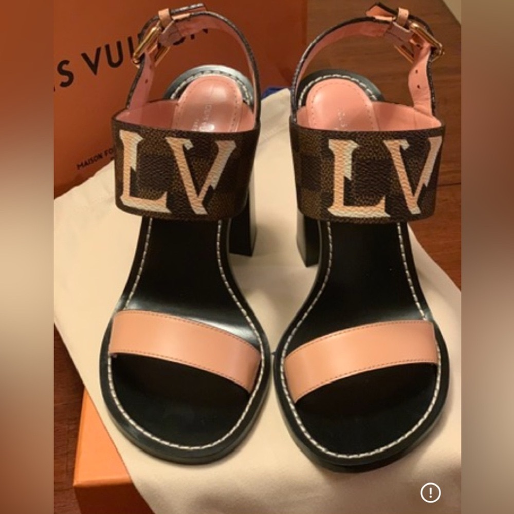 Authentic, limited edition, size 7.5 Louis Vuitton Black and Pink Heeled Sandals - Picture 4 of 8